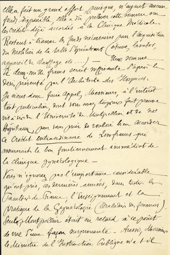 Archives de Montpellier, 1R, lettre docteur de Rouville clinique gynécologie